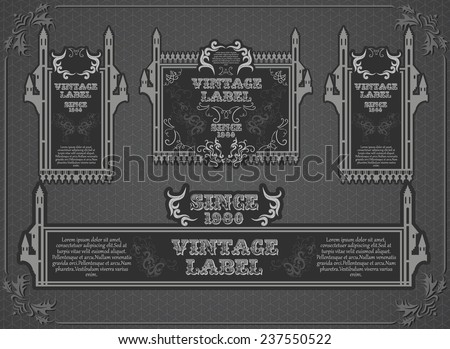 Vector collection of unique castle border ornament labels