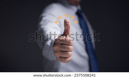 Hand thumb-up signs top service, assurance, Customer service Experiences Concept Guarantee, Five Star Rating, Positive Review, certification, standardization concept. Best Quality product service. Royalty-Free Stock Photo #2375508241