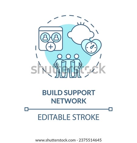 2D editable thin line icon build support network concept, isolated monochromatic vector, blue illustration representing parenting children with health issues.
