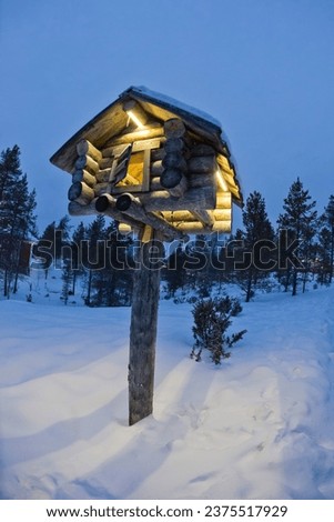 Lapland Elf Tower while snowing in winter christmas time