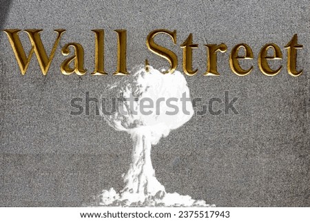 nuclear explosion on wall street stock exchange sign detail