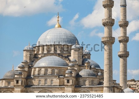 New mosque with huge minaret in Istanbul city center. Turkey