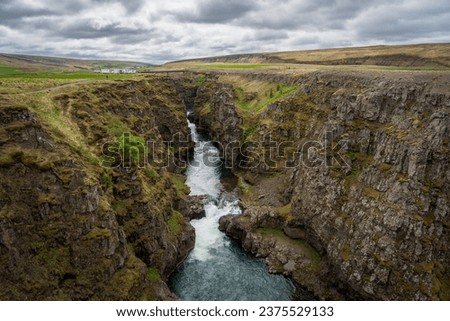 The Kolugljúfur Canyon and Waterfall in Víðidalstunga, Iceland