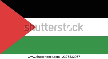 The flag of Palestine. Flag icon. Standard color. Standard size. A rectangular flag. Computer illustration. Digital illustration. Vector illustration.