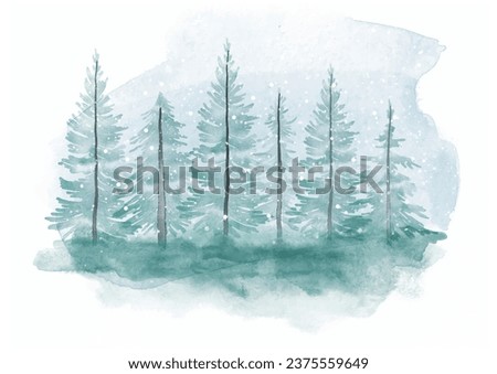 hand painted watercolour Christmas winter landscape 