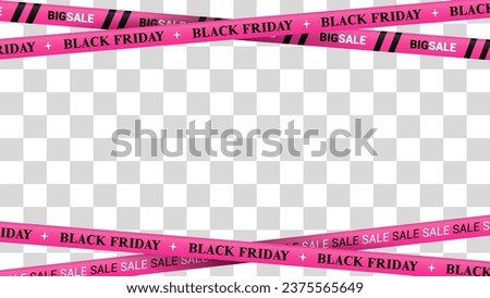 Pink police tape with Black Friday Sale text on fake transparent pattern background vector design