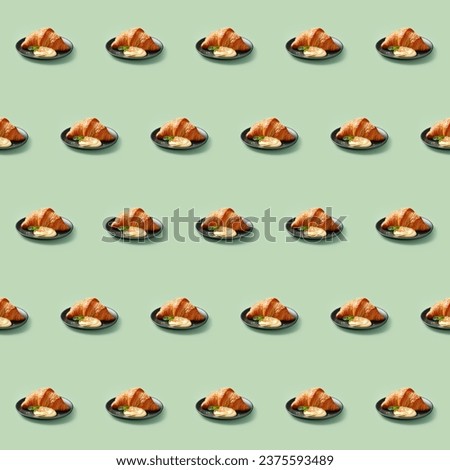 Delicious sweet croissant dessert seamless  food photo pattern on a solid color background