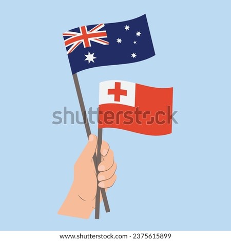 Flags of Australia and Tonga, Hand Holding flags
