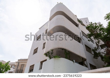 Typical Bauhaus inspired architectral detail from Tel Aviv, also called as the White City. Tel Aviv widely hosts examples of modernist-Bauhaus architecture.
