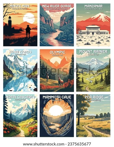 National Park Art Prints - Majestic Wilderness Collection. Minute man, new river gorge, manzanar, kenai fjords, olypic... Royalty-Free Stock Photo #2375635677