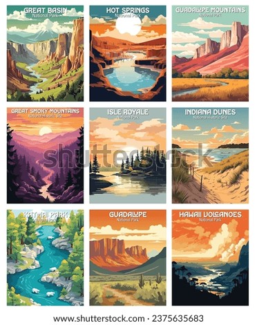 National Park Art Prints - Natural Wonders Collection. Great basin, hot springs, guadalupe mountains, great smoky mountains... Royalty-Free Stock Photo #2375635683