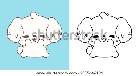 Vector Bichon Frise Dog Multicolored and Black and White. Beautiful Clip Art Dog. Happy Vector Illustration of a Kawaii Pet for Stickers, Baby Shower, Coloring Pages. 