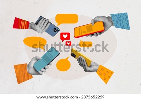 Photo cartoon comics sketch collage picture of arms chatting instagram twitter telegram facebook empty space isolated creative background