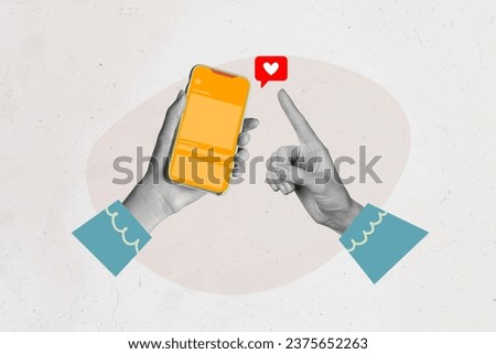 Photo collage artwork minimal picture of arms chatting apple samsung iphone modern gadget isolated white color background