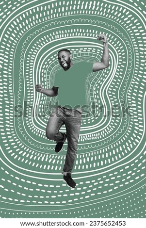 Collage picture image of overjoyed joyful guy celebrate rejoice cool party isolated on painted green color background
