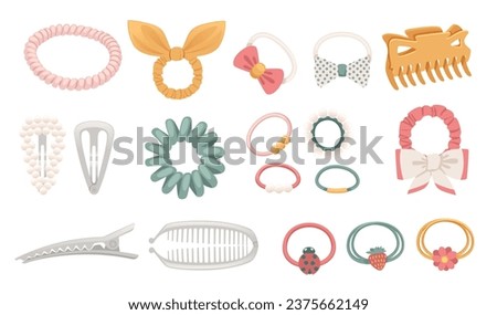 Set of hair pins and scrunchy hair accessory vector illustration isolated on white background Royalty-Free Stock Photo #2375662149