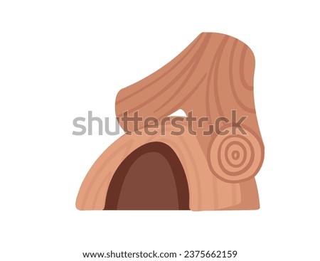 Wooden house for aquarium fishes, underwater decoration vector illustration isolated on white background