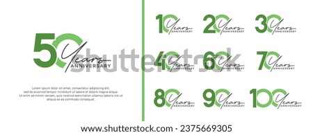set of anniversary logo green color on white background for celebration moment Royalty-Free Stock Photo #2375669305