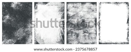 Grunge material monochrome set textures with dirty old surfaces with scratches and damage for magazine cover design vector illustration