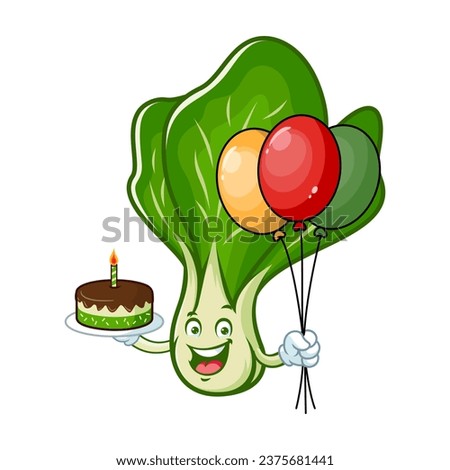 vector cartoon, character, and mascot of a mustard greens birthday party.