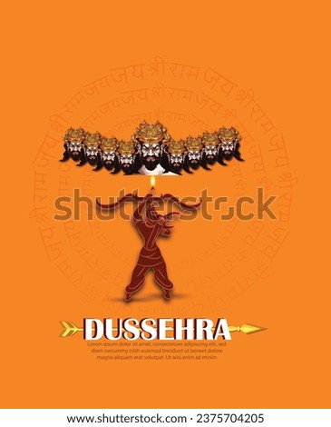 happy Dussehra. Ravan Dussehra is a major Hindu festival celebrated at the end of Navratri.Hindi typography Dussehra and vijayadashami ki Hardik shubhkamnaye . Royalty-Free Stock Photo #2375704205