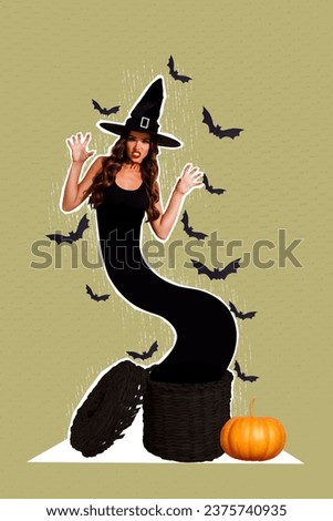 Sketch 3d picture collage of creepy scary witch hunting you say boo halloween night mystical atmosphere concept