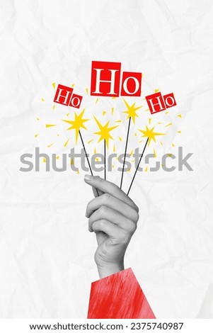 Artwork magazine collage picture of arm holding christmas bengal fireworks isolated white color background