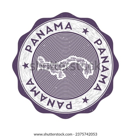 Panama seal. Country round logo with shape of Panama and country name in multiple languages wordcloud. Artistic emblem. Captivating vector illustration.