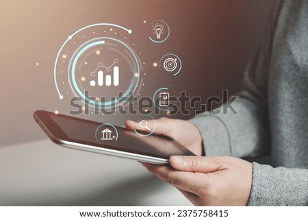 Financial growth and success strategies concept, vision for profitable business, data-driven decision-making, achieving profitability and economic growth, investment, income, rate, increase. Royalty-Free Stock Photo #2375758415