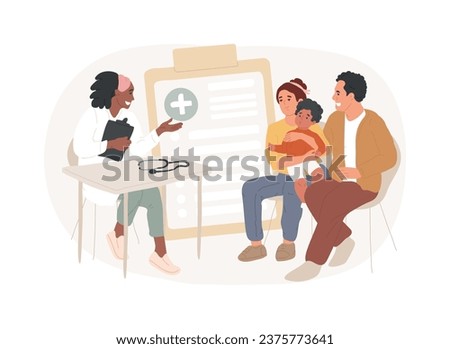Family doctor isolated concept vector illustration. Visit your doctor, medical family practice, primary healthcare provider, general practitioner, physician service, insurance vector concept.