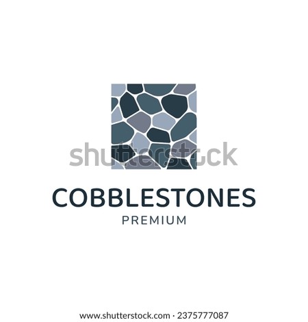 Cobblestones logo template vector illustration. Stone logotype concept. Simple square rocks icon isolated on a white background. For exterior, interior designs, business cards, company branding Royalty-Free Stock Photo #2375777087