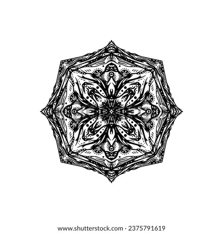 Mandala. Circular pattern in front of mandala for henna, mehndi, tatto and decoration. Decorative ornament in etnic oriental style. Also can be fot coloring book page.