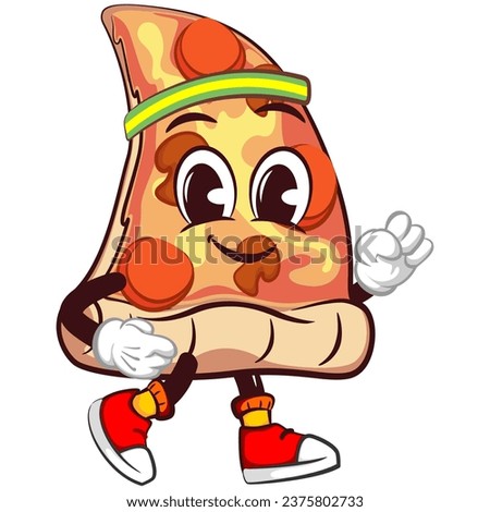 vector mascot character of a slice of pizza jogging wearing a headband