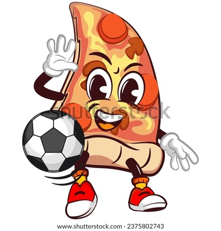 vector mascot character of a slice of pizza playing soccer
