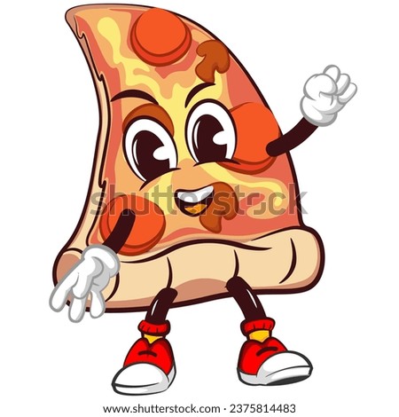 vector mascot character of a slice of pizza excitedly clenching his fist up