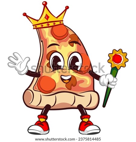vector mascot character of a king pizza slice with crown and scepter