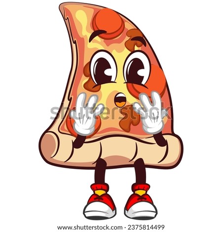 vector mascot character of a slice of pizza being amazed and surprised