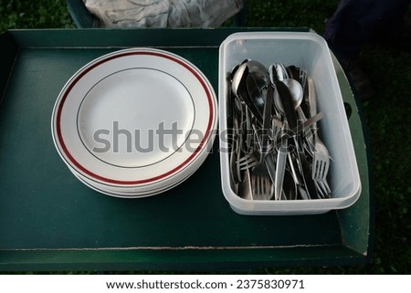 cutlery in the box next to the plate