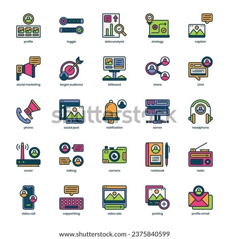Social Marketing icon pack for your website design, logo, app, and user interface. Social Marketing icon filled color design. Vector graphics illustration and editable stroke.