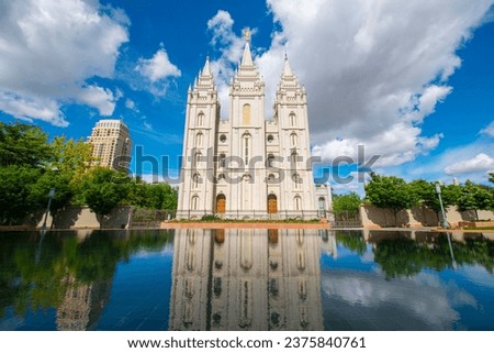 Salt Lake Utah Temple, the church of Jesus Christ of Latter Day Saints at Temple Square in Salt Lake City, Utah UT, USA. 