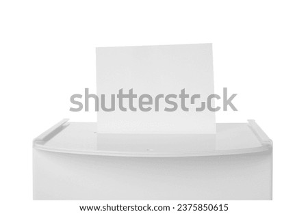 Ballot box with vote isolated on white. Election time