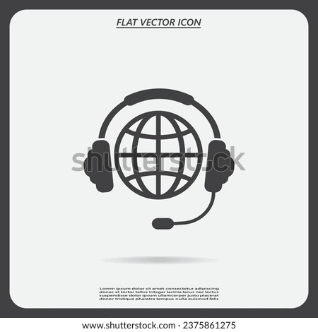 Globe in headphones line icon.