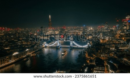 Aerial view of the Tower Bridge in London. One of London's most famous bridges and must-see landmarks in London at night time