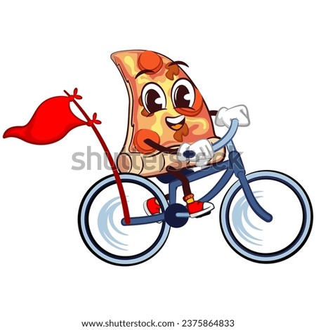 vector mascot character of a slice of cycling pizza