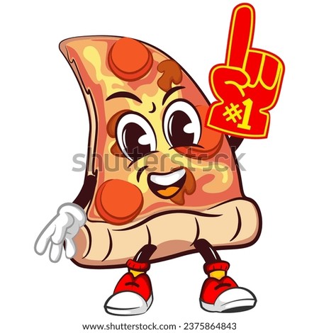 vector mascot character of a slice of pizza raising a foam finger enthusiastically