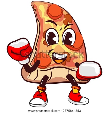 vector mascot character of a slice of pizza practicing boxing by wearing boxing gloves