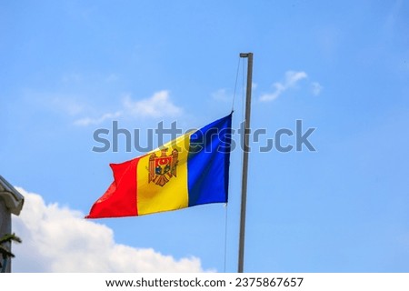 Flag of the state of the Republic of Moldova. Background with selective focus and copy space for text
