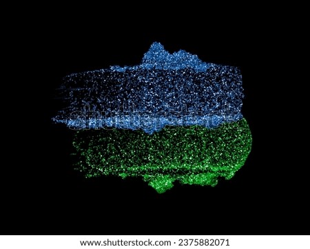 Cosmetic blue and green shimmering glitter glossy gel swatch isolated on black
