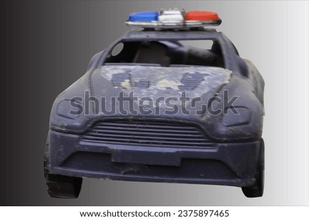 Damaged and dirty, unkempt toy car in gray color