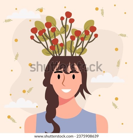 Flat design vector illustration concept of woman with flowers in her head.